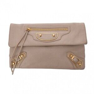 BALENCIAGA Metallic Envelope Beige Tan Leather Clutch Bag